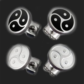 bijoux Boucles d'oreilles en acier inoxydable "BDSM Triskele" en argent ou noir