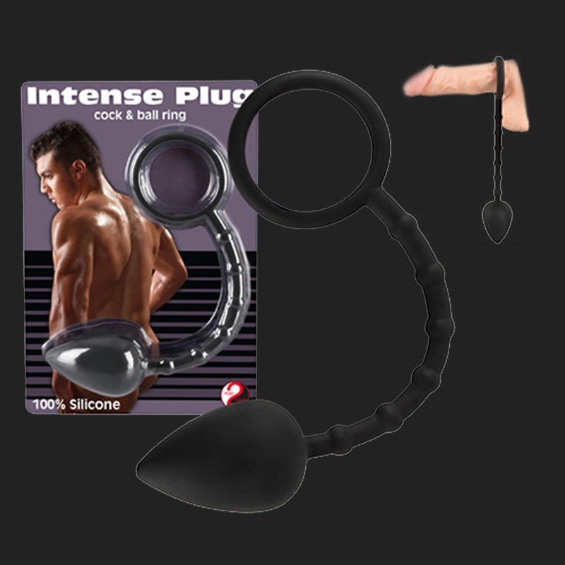 Silicone Cockring + Plug - Black