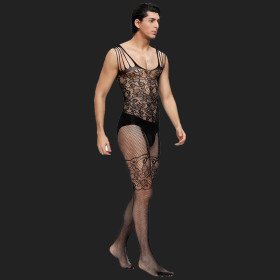 Floral Motif Mesh  Bodystockings For Men