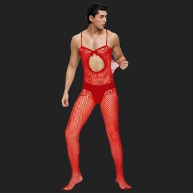 Schrittloser, blütenbesetzter Netz-Bodystocking für Männer