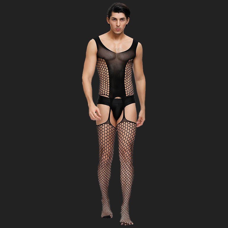 Bold Cutout  Black Bodystockings For Men