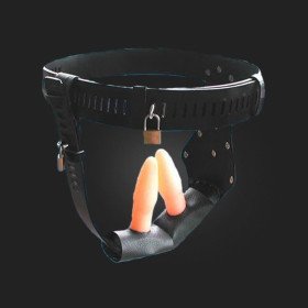 bdsm woman chastity belt bondage with anal plug vaginal plug 