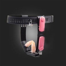 bdsm bondage ceinture chasteté  femme  avec  Anal Plug , Vibrant Vaginal plug.